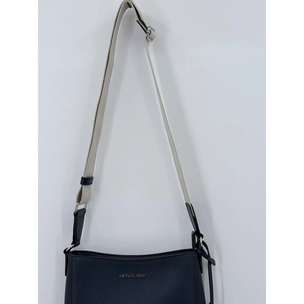 Michael Kors MK Crossbody Bag Small Navy Blue Saffiano Leather Silver Logo